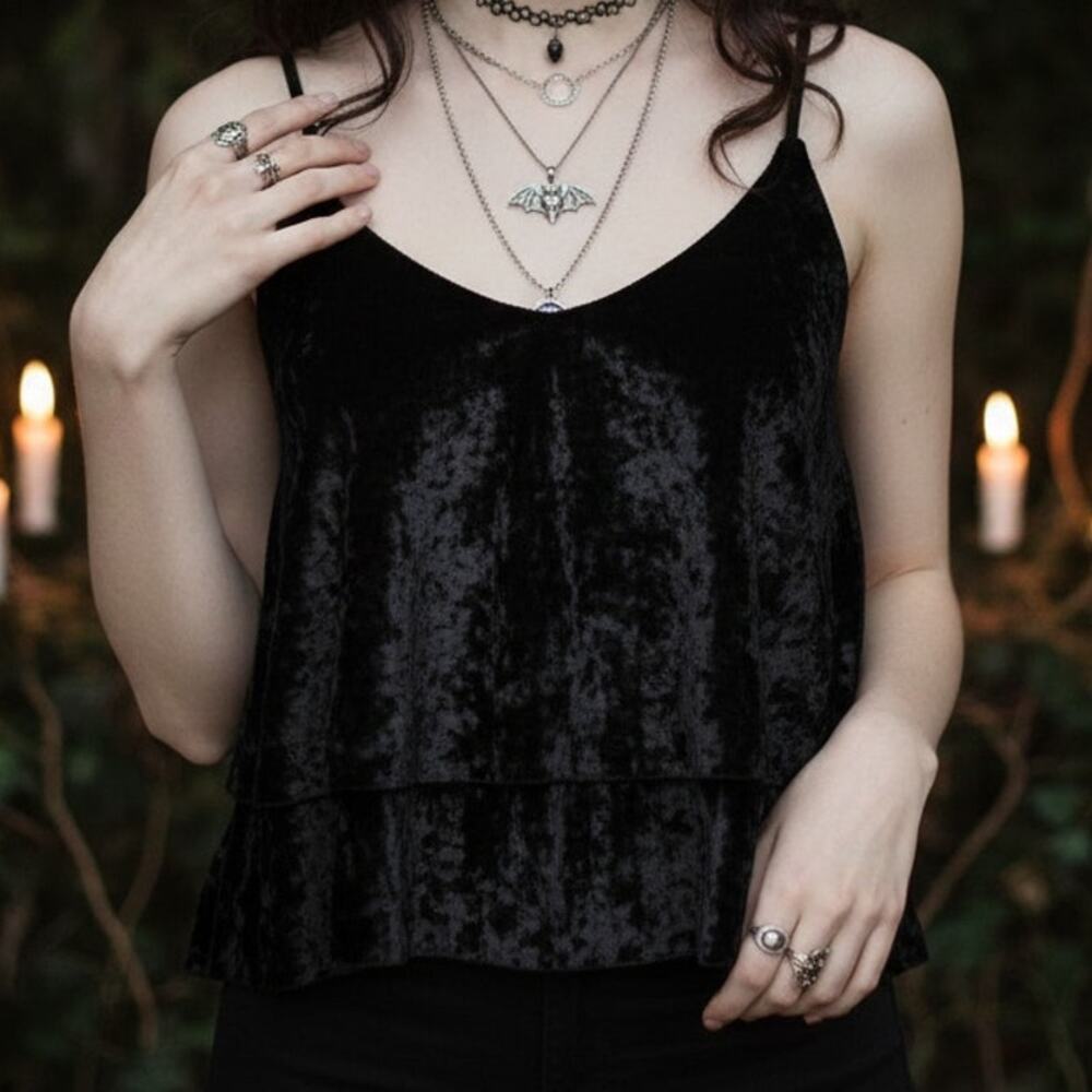 Madison & Berkeley Burnout Velvet Cami Womens XS Black Whimsigoth Cropped Top